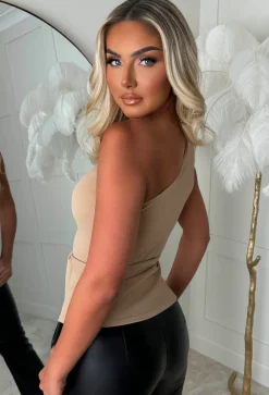Alexandria Nude One Shoulder Tie Waist Top