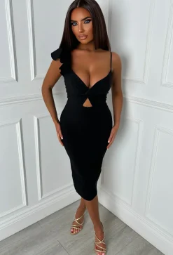 Alivia Black One Shoulder Cut Out Bandeau Dress