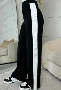 Always A Hero Black Wide Leg Side Stripe Stretch Trousers