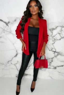 Always Iconic Red Shawl Ruched Sleeve Blazer