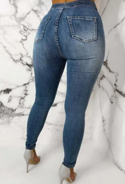 Authentic Chic Mid Blue Stretch Skinny Plain Front Jeans