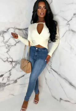 Authentic Chic Mid Blue Stretch Skinny Plain Front Jeans