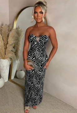 Beverly Babe Black Zebra Bandeau Maxi Dress