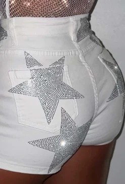 Blazing Star White Stretch Star Denim Shorts