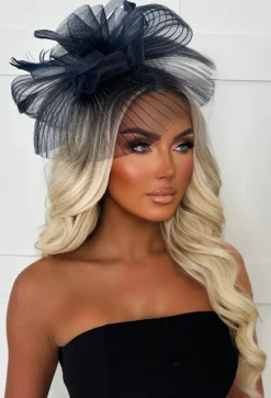 Blooming Romance Navy Net Floral Detail Fascinator