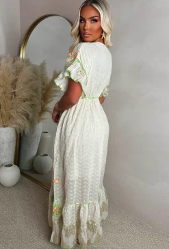 Boho Beautiful Orange Embroidered Boho Maxi Dress