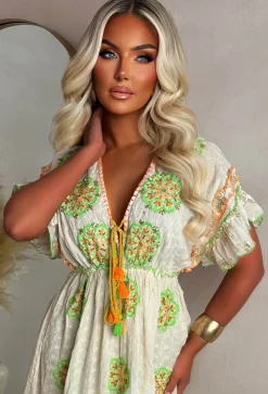 Boho Beautiful Orange Embroidered Boho Maxi Dress