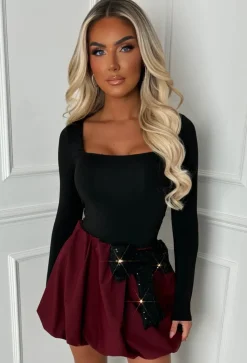Bow Down Burgundy Sequin Bow Puff Ball Skirt