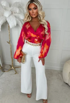 Briella Pink V-Neck Ruched Blouse