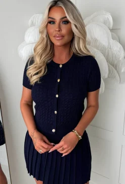 Brienne Navy Cable Knitted Gold Button Jumper