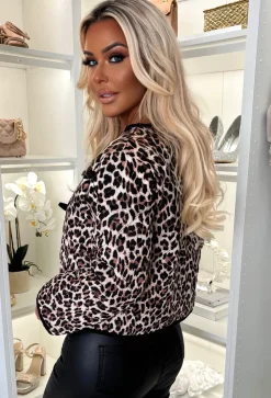 Celie Leopard Leopard Quilted Lace Up Jacket