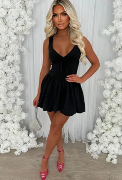 Cher Chic Black Bow Front Puffball Dress