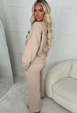 Cherie Beige Cherry Embroidered Loungewear Set