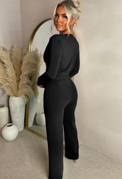 Chic & Sleek Black Leg Seam & Split Stretch Trousers