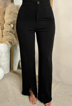 Chic & Sleek Black Leg Seam & Split Stretch Trousers