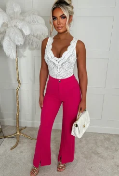 Chic & Sleek Hot Pink Leg Seam & Split Stretch Trousers