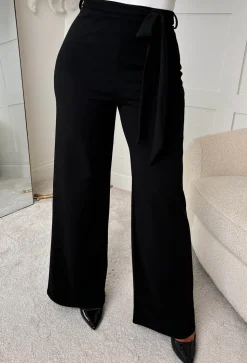 Chic Couture Black Belted Wide Leg Trousers