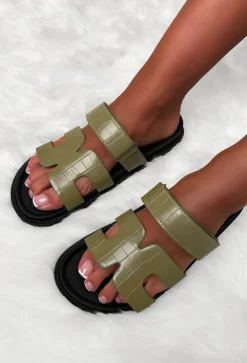 Chic In Summer Khaki Faux Leather Sandals