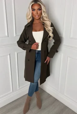 Chic Society Khaki Belted Trench Coat