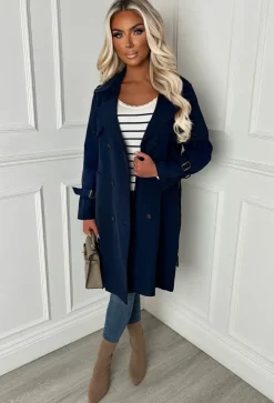 Chic Society Navy Belted Trench Coat