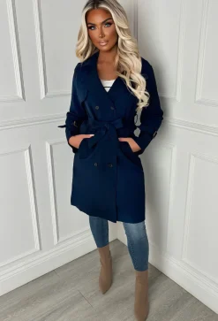 Chic Society Navy Belted Trench Coat