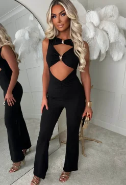 Clio Black Buckle Detail Cutout Jumpsuit