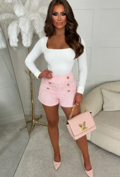 Coco Fever Pink Tweed Button Front Shorts