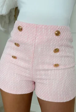 Coco Fever Pink Tweed Button Front Shorts