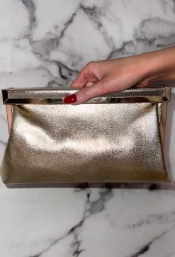 Couture Lifestyle Gold Metal Trim Faux Leather Clutch With Chain Strap