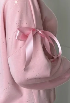 Cute One Light Pink Diamante Bow Sweatshirt