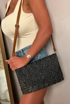 Desert Darling Black Straw Clutch Bag