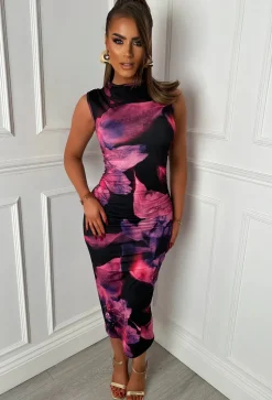 Dililah Purple Flower Print Midaxi Dress