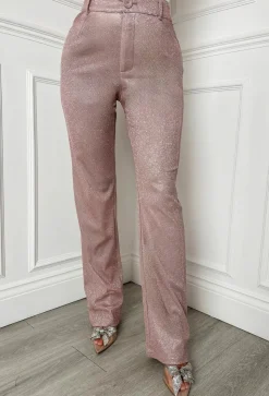 Divine Diva Pink Lurex Stretch Straight Leg Trousers