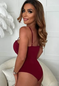 Effortless Style Burgundy Ruched Stretch Bodysuit