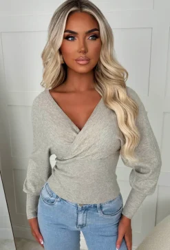 Elsie Beige V-Neck Wrap Jumper