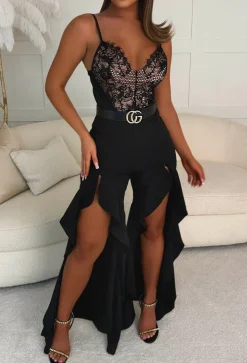 Embrace Me Black Ruffle Front Trousers