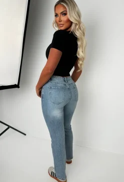 Essentially Yours Mid Wash Stretch Straight Fit, High Rise Jeans