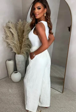 Everyday Destiny Cream Relaxed Crinkle Wide Leg Trousers