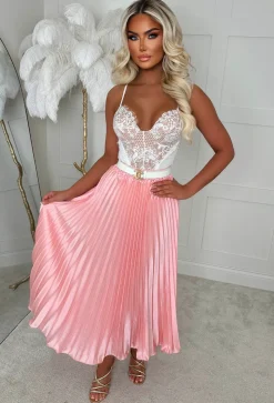 Everyday Goddess Pink Satin Stretch Pleated Skirt