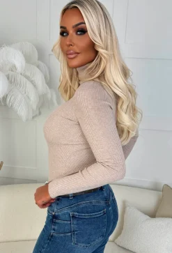 Feels Like Forever Beige Ultra Soft Rib Knit Roll Neck Jumper