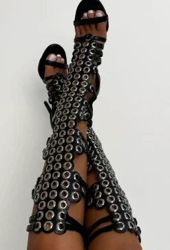 Fiercer Than Ever Black Studded Knee Length Stiletto Heels