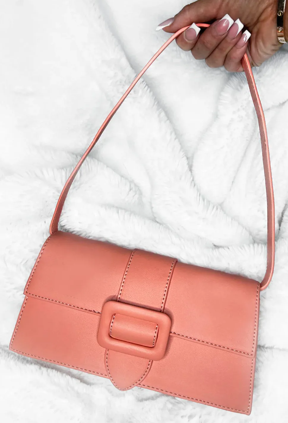 Flirty Babe Coral Top Handle Buckle Detail Bag