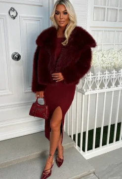 Furever Fantasy Burgundy Ultra Thick Faux Fur Jacket