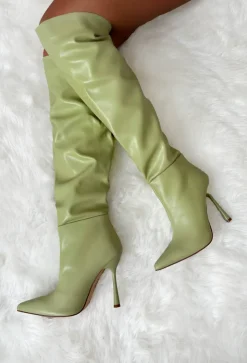 Gal About Town Green Faux Leather Knee High Boots