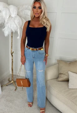 Girl Crush Navy Square Neck Sleeveless Bodysuit