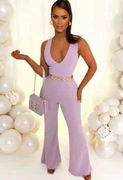 Got Flare Lilac Deep V Wide Leg Jumpsuit