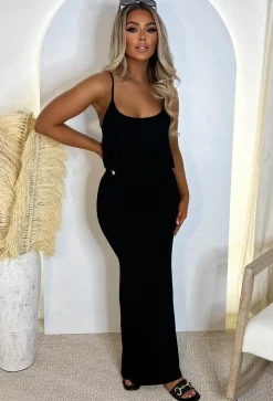 Heatwave Black Super Soft Comfort Jersey Frill Maxi Dress
