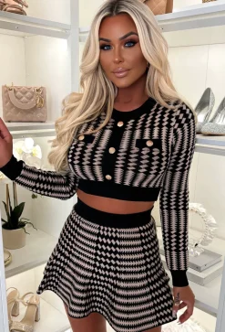Here For Love Beige Check Knitted Skirt