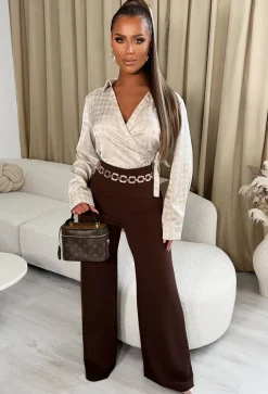 I See Fire Brown High Waisted Wide Leg Trousers