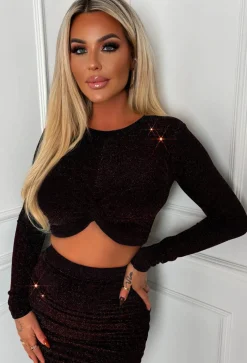 Illuminate Bronze Lurex Knot Detail Crop Top